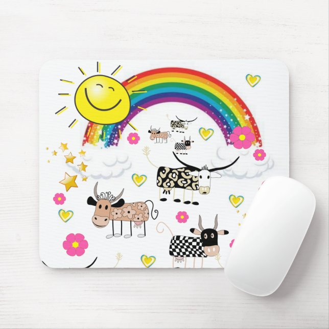 Rato-Mouse Rainbow Sun Cow Mousepad (Com mouse)