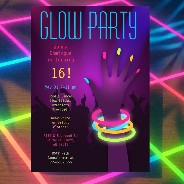 Rave brilhou nos Convites de festas escuros (Rave Glow in the Dark Party Invitations
)