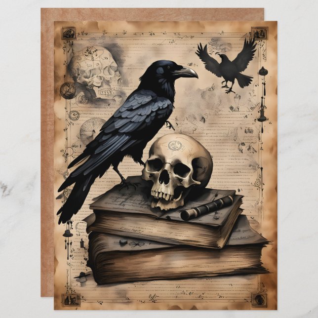 Raven and Skull Magic Scrapbook Paper (Frente/Verso)