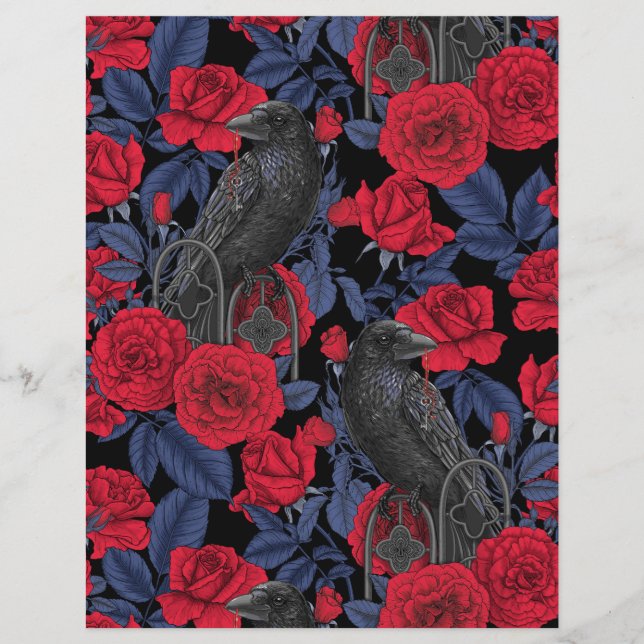 Ravens e rosas com folhas azuis escuras (Frente)