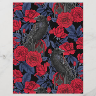 Ravens e rosas com folhas azuis escuras