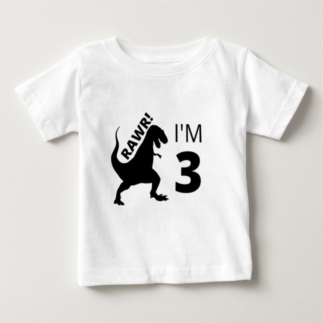 Rawr! Eu sou um dinossauro de três t-shirt (Frente)
