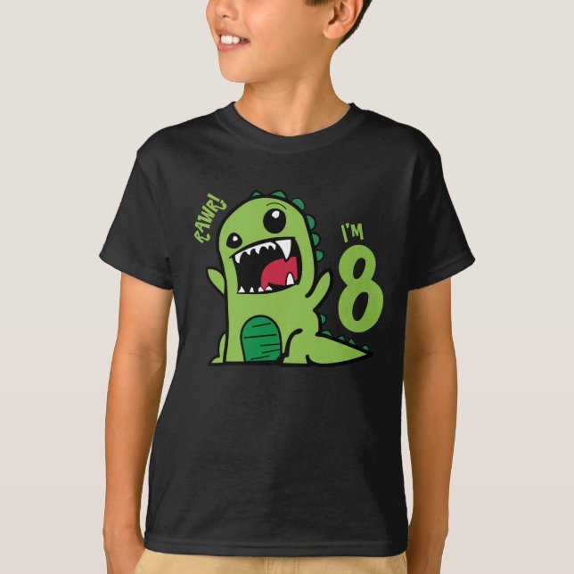 Rawr I'm 8, Engraçado 8º aniversário Camisa do Din (Frente)