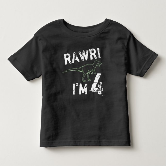 RAWR! Sou 4 - Camisa de aniversário do dinossauro  (Frente)