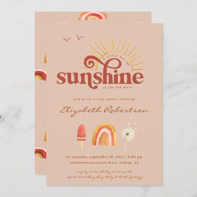 Ray of Sunshine | Convite para Chá de fraldas Boho (Frente/Verso)