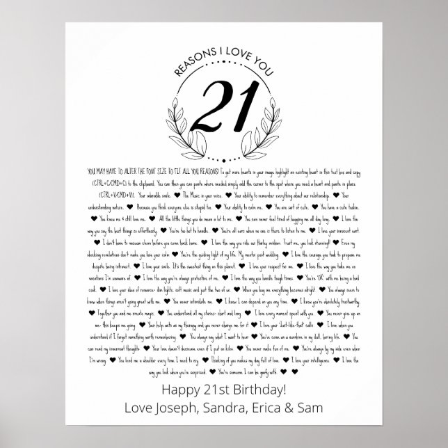 razões pelas quais eu amo você Poster de aniversár (Frente)