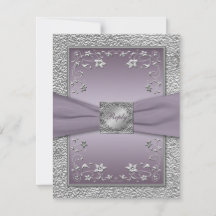 RBBON Plum, Pewter Floral RSVP Card 2