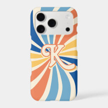 Réтро Sunburst Azul e Laranja com Letra