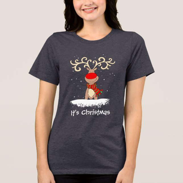 Ré de nariz vermelho É camiseta de Natal (Frente)
