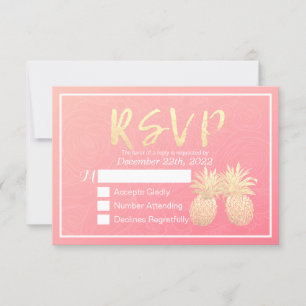 Reação de RSVP de Casamento Resposta Dourada Rosa 