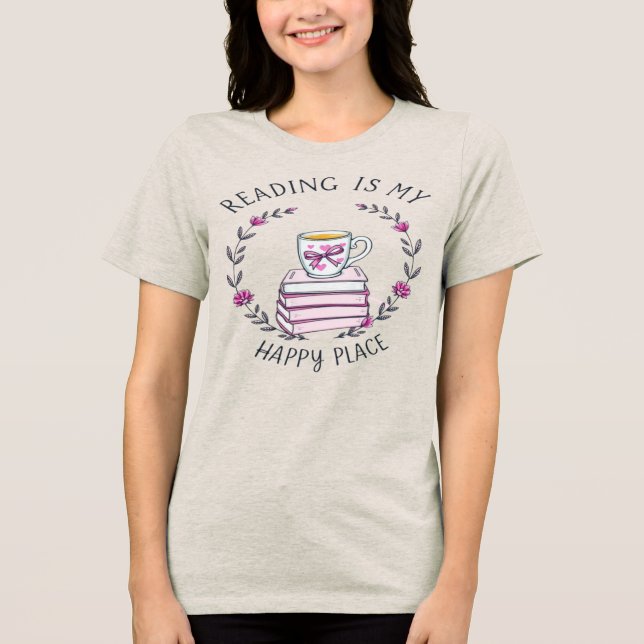 Reading Is My Happy Place Book Lover T-Shirt (Frente)