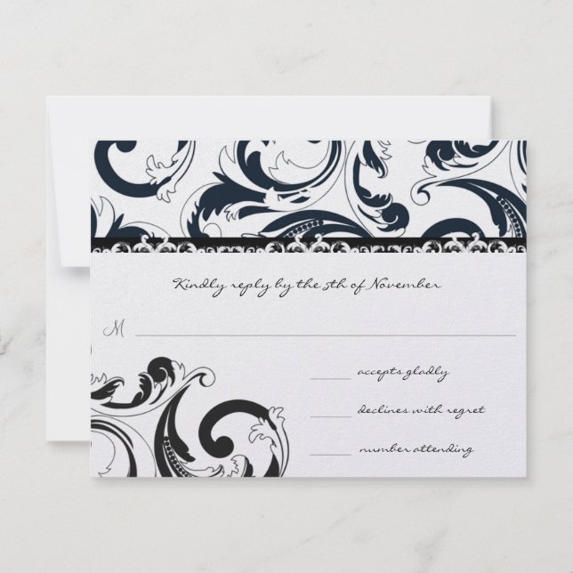 Real Black Swirls Wedding RSVP (Verso)