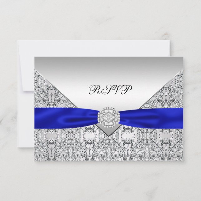 Real Blue Silver Diamond Weding RSVP (Frente)