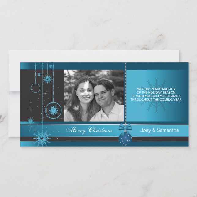 Real - cartões de fotos de Natal do ornamento azul (Frente)