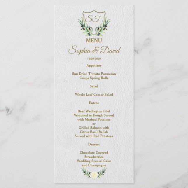 Real Dourado Crest Lush Greenery Menu Casamento (Frente)