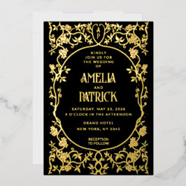 Real Foil Art Nouveau Casamento Floral Negro