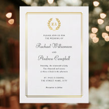 Real Gold Foil Elegante Monograma Wreath Casamento
