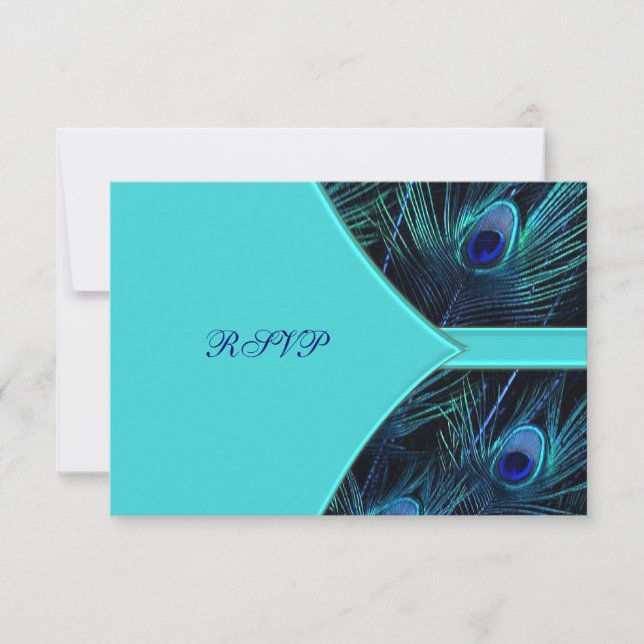 Real Teal Blue Peacock Weding RSVP (Frente)
