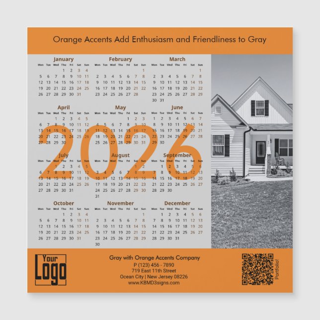 Realtor Gray Orange 2026 Calendar Magnet (Frente)