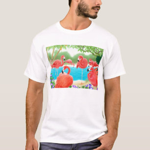 Rebanho do t-shirt cor-de-rosa dos flamingos