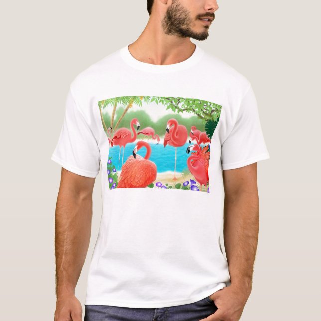 Rebanho do t-shirt cor-de-rosa dos flamingos (Frente)