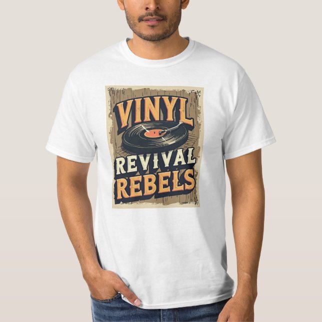 Rebeldes de Vinil - T-Shirt do Lover de Música Ret (Frente)