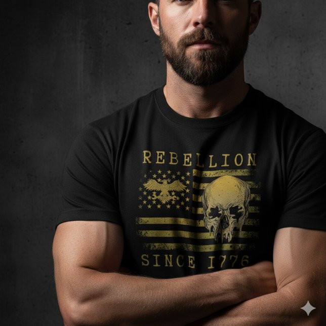 Rebellion 1776 American Flag Skull T-Shirt (Criador carregado)