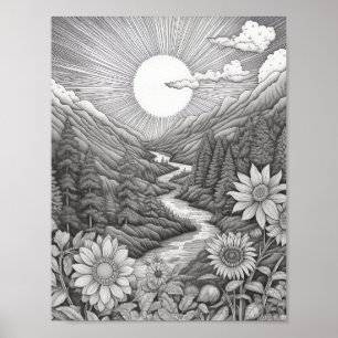 Recaxando Poster de Coloração de Paisagem