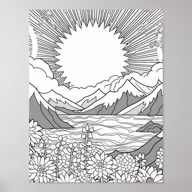 Recaxando Poster de Coloração de Paisagem (Frente)