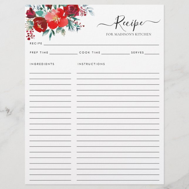 Receita de Holly Leaf Holiday Burgundy Floral (Frente)