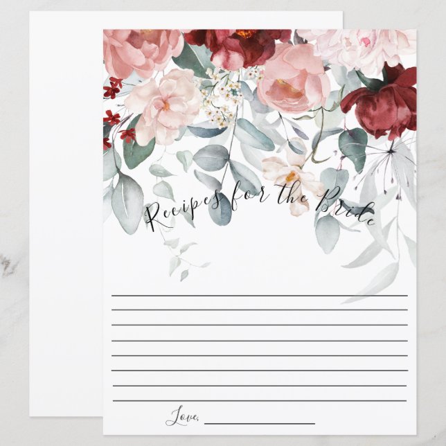 Receita Noiva Floral Rosa Bege Borgonha (Frente/Verso)