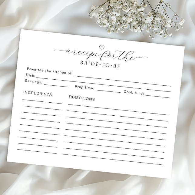 Receita para a placa noiva | Chá de panela mínimo (Bridal Keepsake Activity)