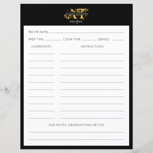 Receita Preta e Dourada em Forma de Distância Mode (Verso)