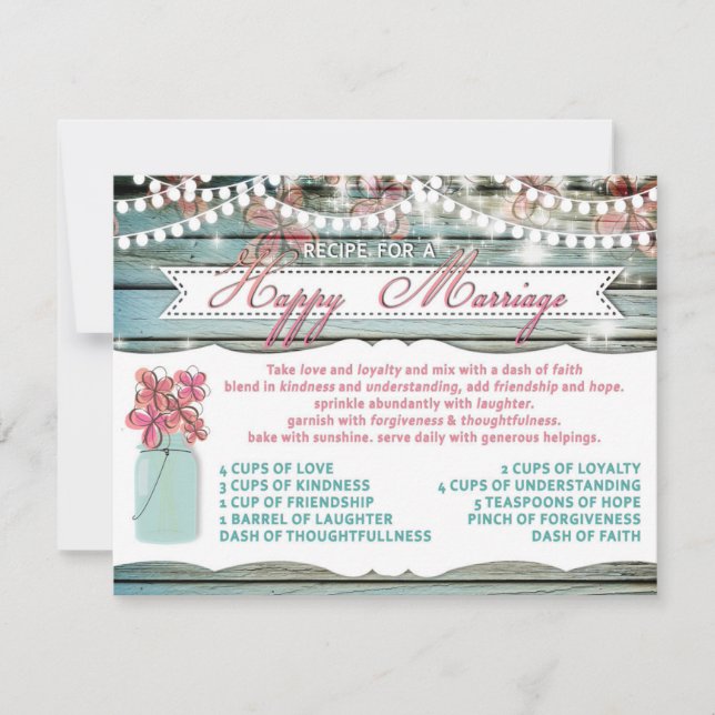 Receita Rústica Mason Jar para uma placa de Casame (Frente)