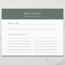 Receitas | Cartão de Receita Verde Elegante Mínimo
