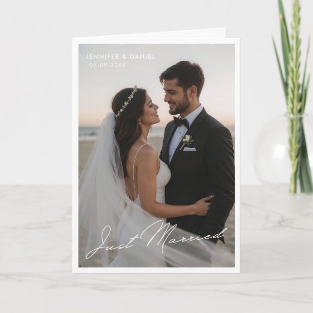 Recém-Casados Anúncio de Foto Dobrada de Casamento (Frente)