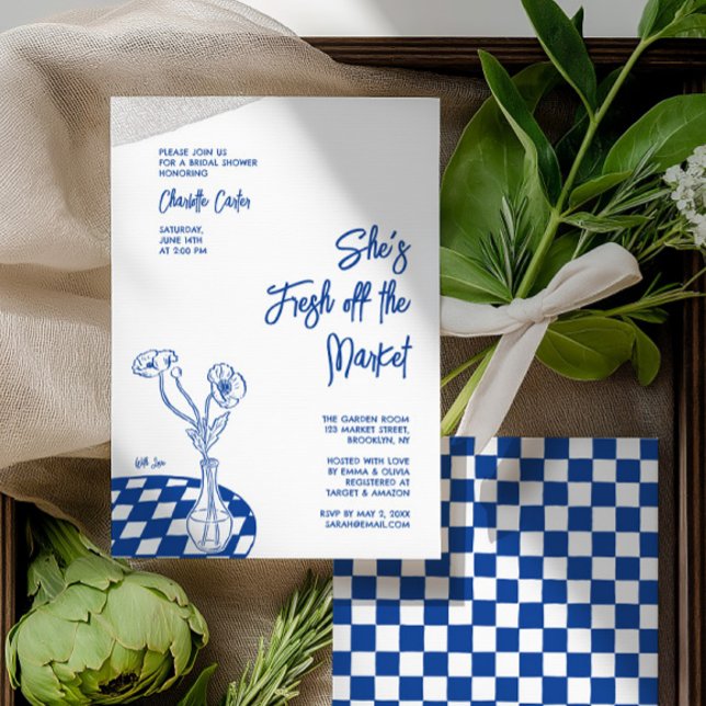 Recém-saído do Mercado Convite de Chá de Noiva Des (Fresh Off The Market Bridal Shower Hand Drawn Invitation)