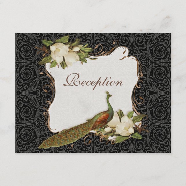 Recepção Convite Vintage Peacock & Magnolia Swirl (Frente)