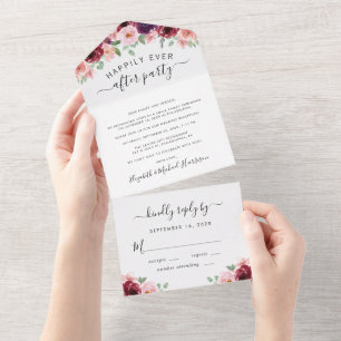 Recepção de Casamento com Aquarela Rosa Borgonha F