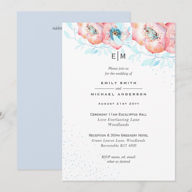 Recepção de casamento de Rosa com poeira azul Hell (Frente/Verso)