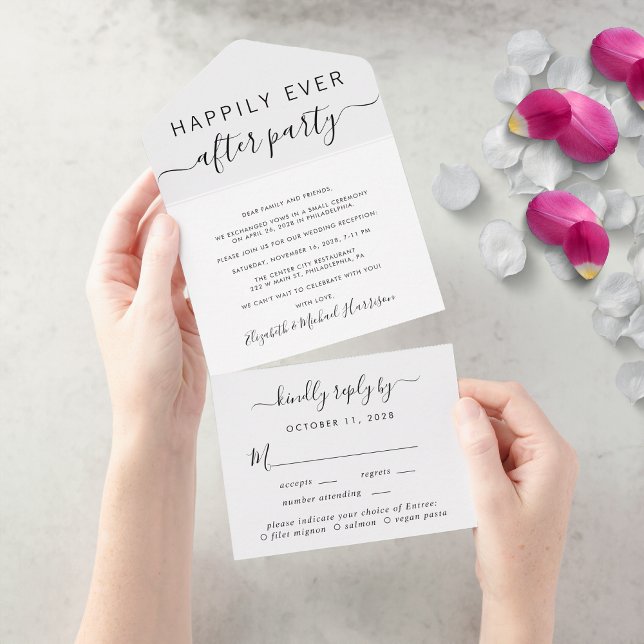 Recepção de casamento Feliz de Escolha do Menu (An chic Happily Ever After Party all-in-one invitation for your wedding celebration)