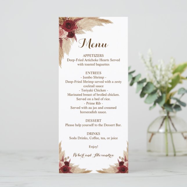recepção de casamento Menu Pampas Grass (Em pé/Frente)