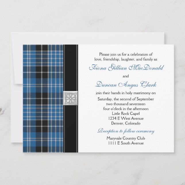Recepção de Convite de Casamento Clark Tartan (Frente)