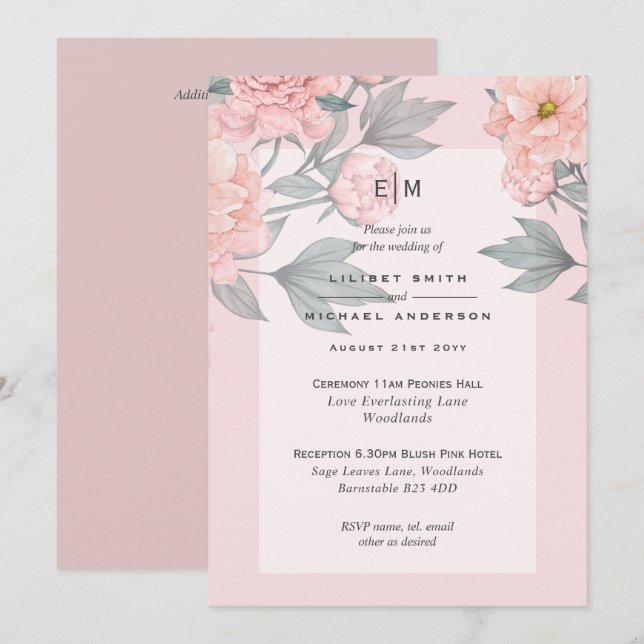 Recepção de Convite de casamento Pêssegos Rosa-Esb (Frente/Verso)