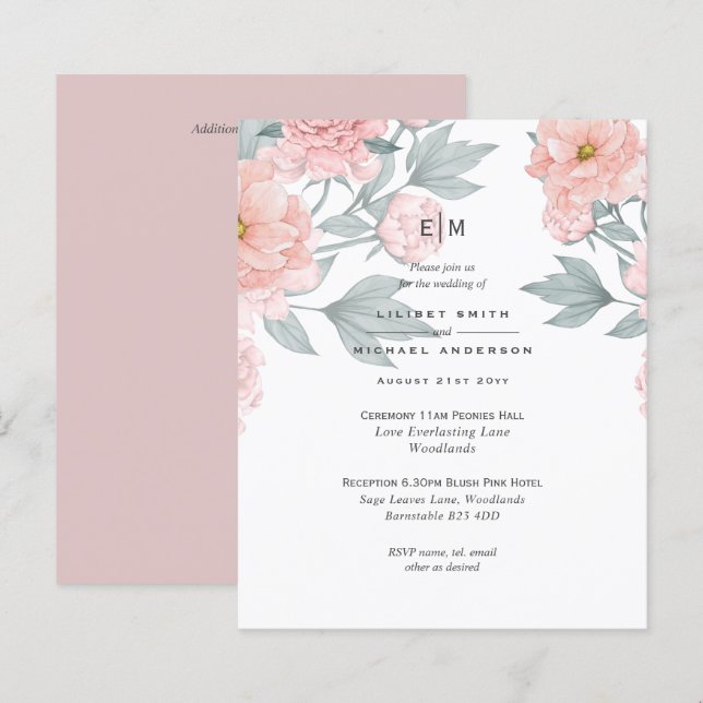 Recepção de Convite de casamento Pêssegos Rosa-Esb (Frente/Verso)