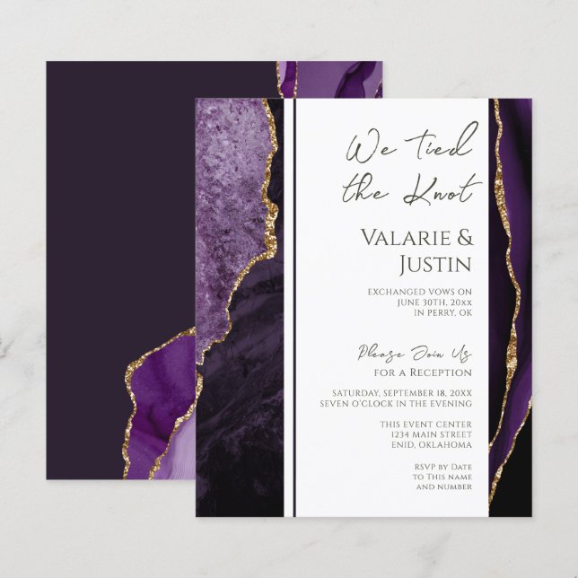 Recepção de Elopemento de Agato Roxo Elegante (Frente/Verso)