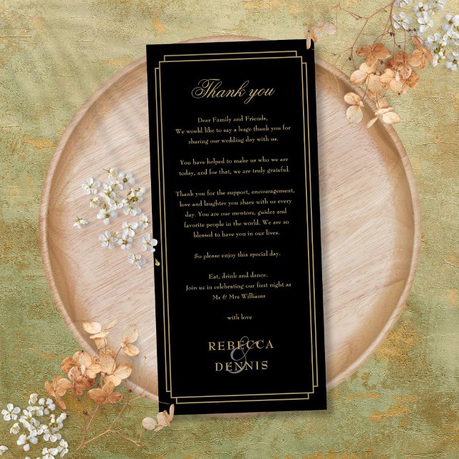 Recepção Dourada E Preta Obrigado Cartão De Coloca (Black And Gold Reception Thank You Place Card)