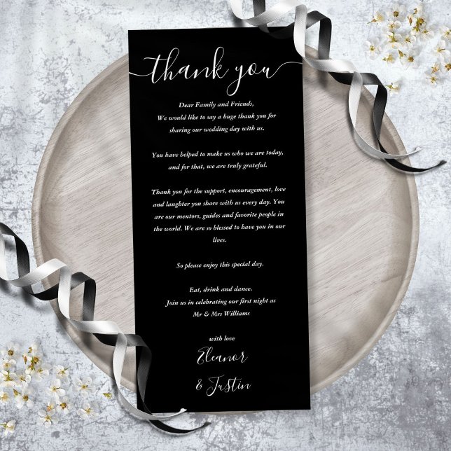 Recepção Obrigado Cartão Preto E Branco (Reception Thank You Black And White Place Card)