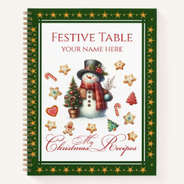 Recipe Book Snowman & Christmas Cookies Green