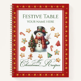 Recipe Book Snowman & Christmas Cookies Red